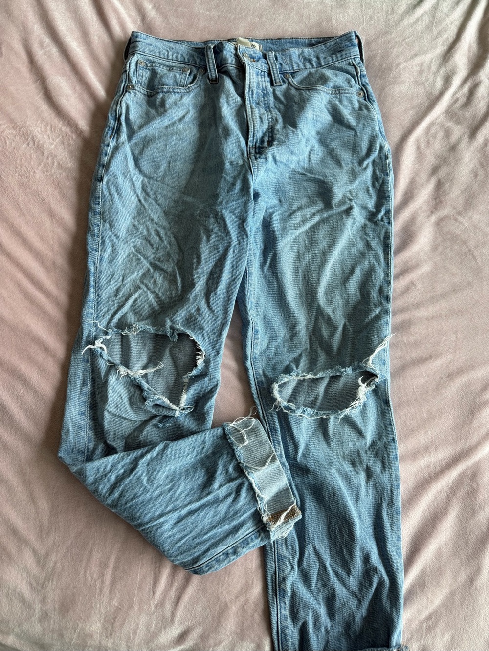 Madewell Light Blue Distressed Straight-Leg Jeans